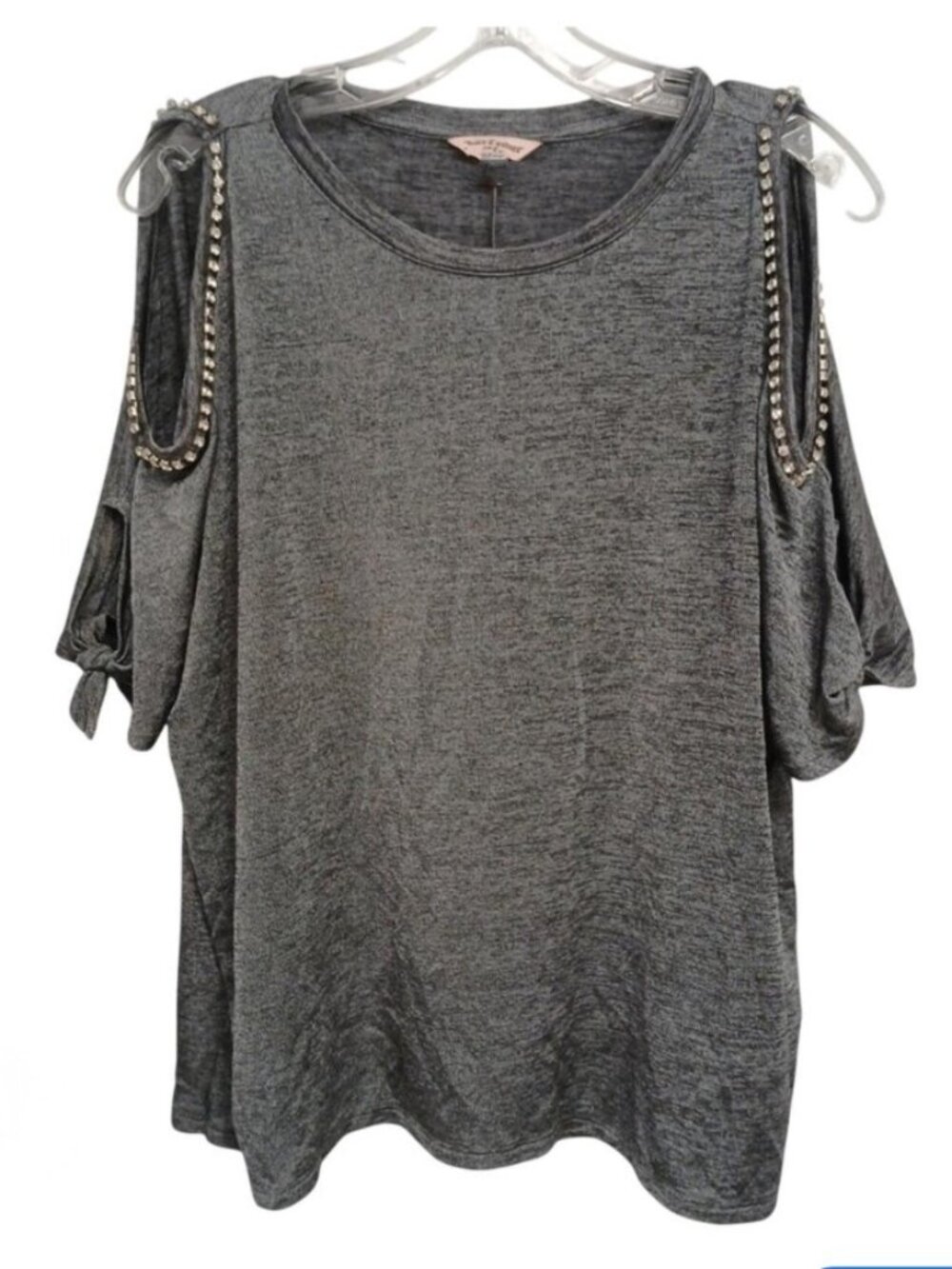 Juicy Couture Women's (Size XS) Rhinestone Cold Shoulder/Peek-A-Boo Sleeve Top